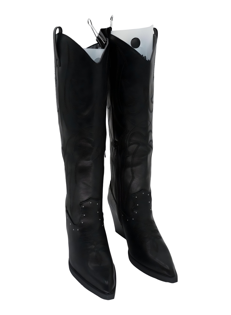Sugar Nails Studs Studded Pointed Toe Block Heel Knee High Boots Black Size 9M
